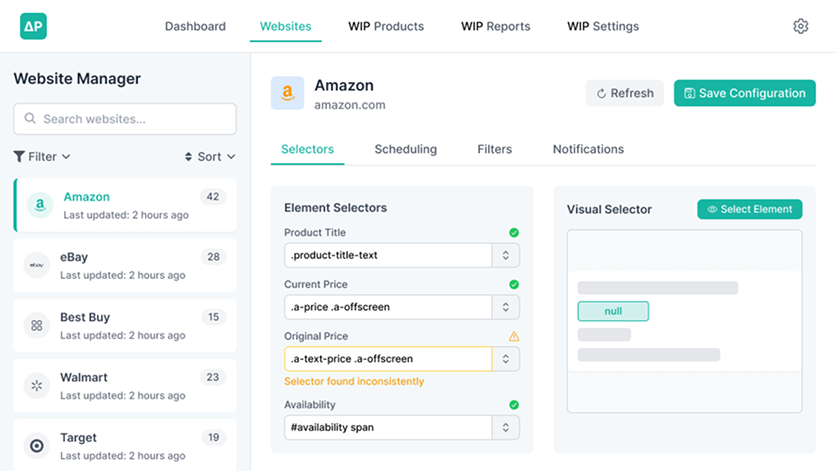 website crawler interactive page